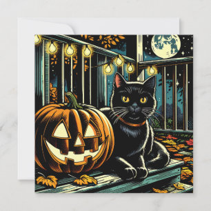 Invitación Gato negro y Jack-O=Lantern Halloween