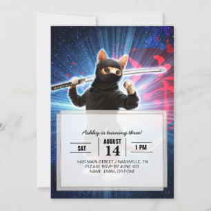 Invitación Gato Ninja en el espacio.