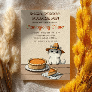Invitación Gato Peregrino Cena Divertida de Acción de Gracias
