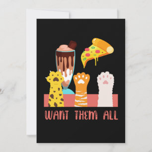Invitación Gato Pizza Helado Crema Kitten Mascota Regalo Anim