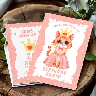 Invitación Gato Princesa Cuta con vestido rosa Cumpleaños cap