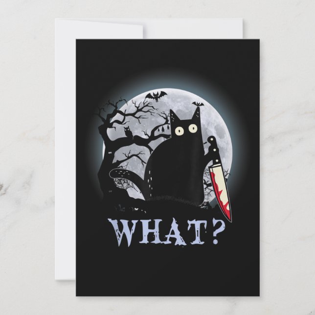 Invitación Gato Qué Gato Negro Asesino Con Halloween Knife (Anverso)