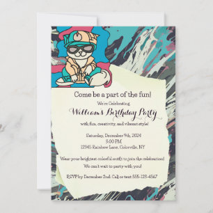 Invitación Gato Retro Callejero Relajado Divertido