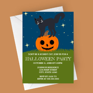 Invitación Gato retro de Halloween en la fiesta de la calabaz
