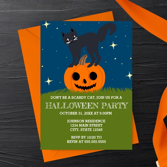Invitación Gato retro de Halloween en la fiesta de la calabaz (Subido por el creador)