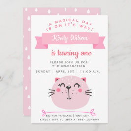 Invitación Gato rosado | Cumpleaños de los niños