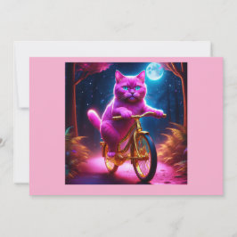 Invitación Gato Rosado Montando En Bicicleta Dorada