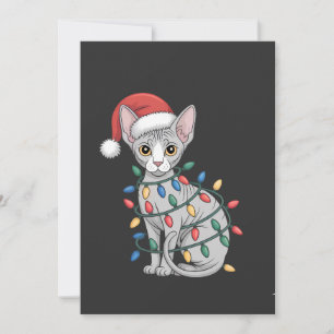 Invitación Gato Sphynx con sombrero de Santa y envuelto en Na