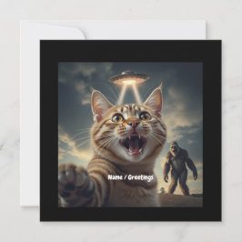 Invitación Gato tomándose selfie con OVNI y obsequio divertid