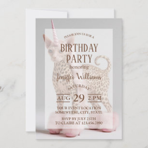 Invitación Gato Unicornio Leopardo Glam con Tacones de Pelaje