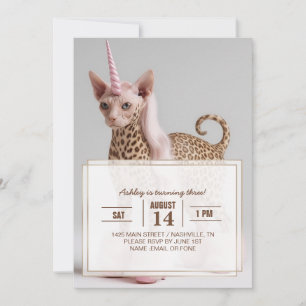 Invitación Gato Unicornio Leopardo Glam en Tacones de Pelaje