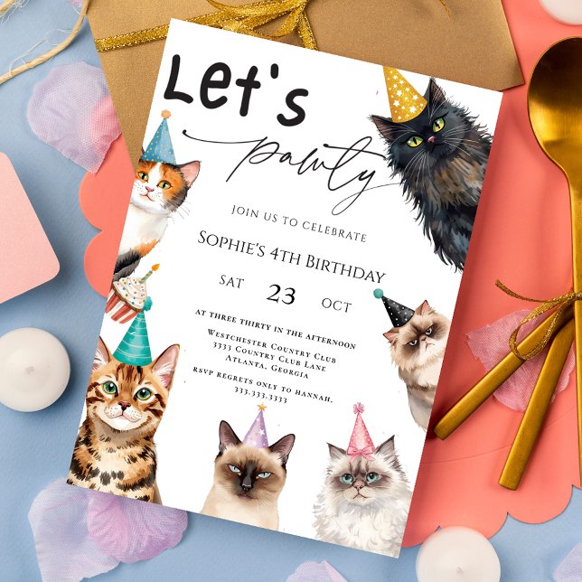 Invitación Gato vamos a pawty Kitten Cute cuarto cumpleaños (Subido por el creador)