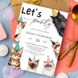 Invitación Gato vamos a pawty Kitten Cute kitty séptimo cumpl