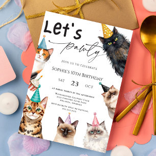 Invitación Gato vamos a pawty Kitten lindo gatito 10 años