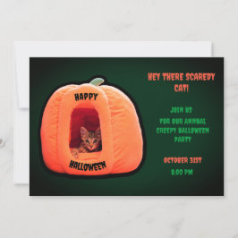 Invitación Gato verde lindo Naranja Calabaza Kitten Halloween