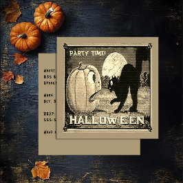 Invitación Gato vintage de calabaza de Halloween en Sepia Mos