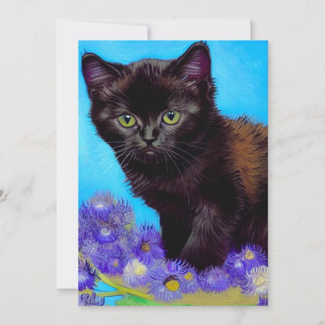 Invitación Gato y flores de Van Gogh (Anverso)