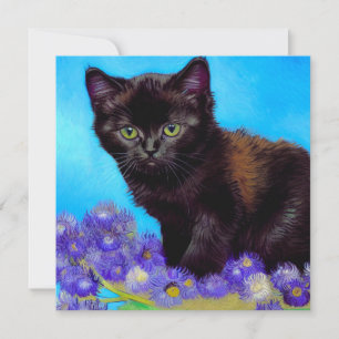 Invitación Gato y flores de Van Gogh