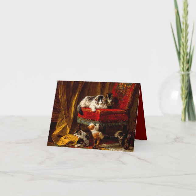 Invitación Gato y gatitos jugando con silla (Anverso)