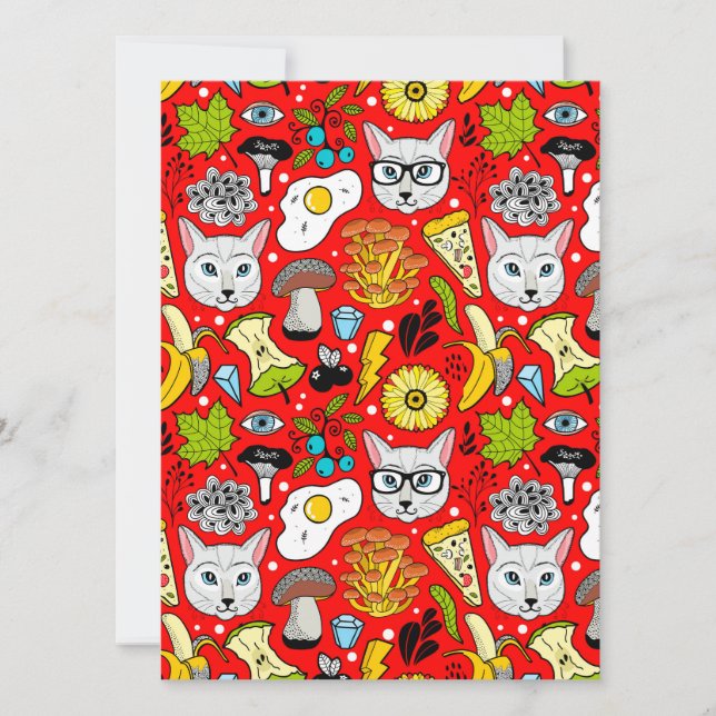 Invitación Gato y huevo en rojo (Anverso)