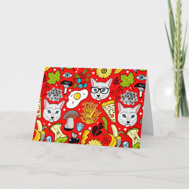 Invitación Gato y huevo en rojo (Anverso)