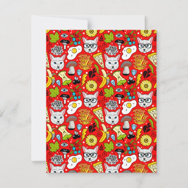 Invitación Gato y huevo en rojo (Anverso)