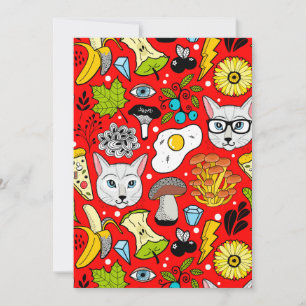 Invitación Gato y huevo en rojo