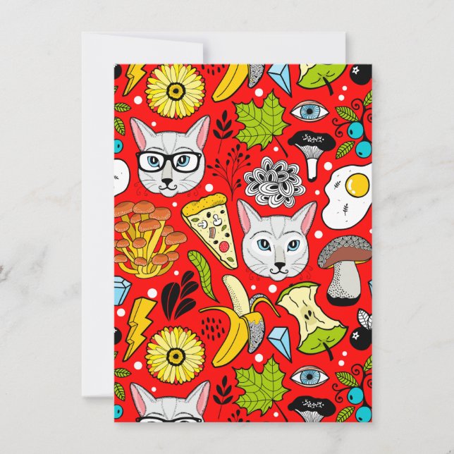 Invitación Gato y huevo en rojo (Anverso)