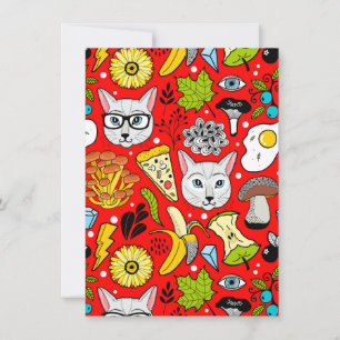 Invitación Gato y huevo en rojo