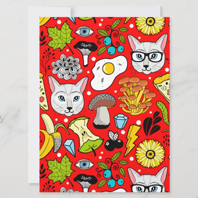 Invitación Gato y huevo en rojo (Anverso)