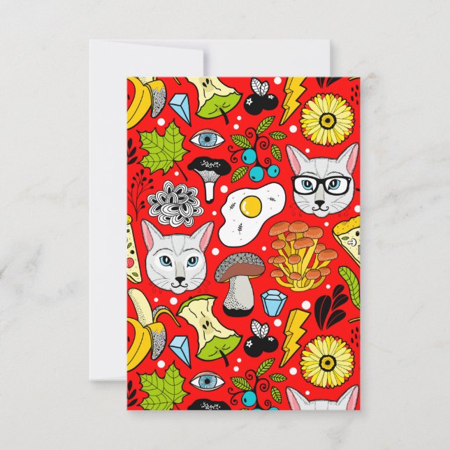 Invitación Gato y huevo en rojo (Anverso)