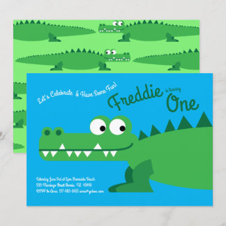 Invitación Gator Alligator Crocodile Kids Primer Fiesta de cu