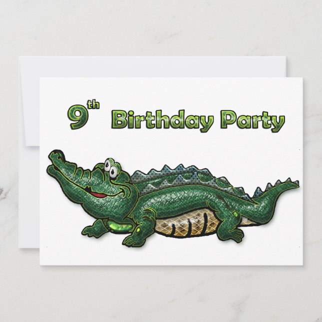Invitación Gator verde pandilla 9 cumpleaños (Anverso)