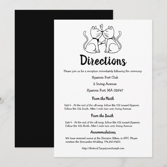 Invitación Gatos Boda blanco negro dirección Gato Perro de ga (Anverso / Reverso)
