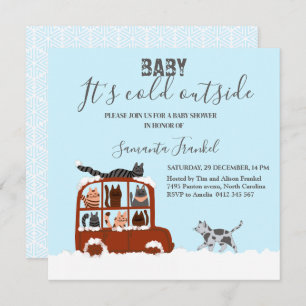 Invitación Gatos bonitos en el coche Baby Shower frío en invi