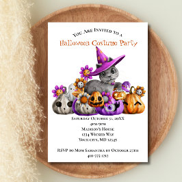 Invitación Gatos Calabazas Naranja Morado Niños Halloween