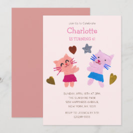 Invitación Gatos de colección de papel rosa de Rubor y cumple