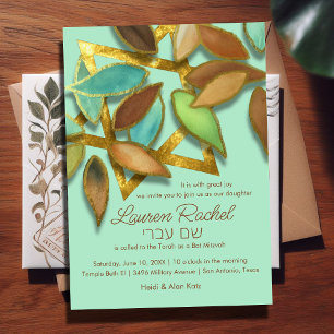 Invitación Gatos de color marrón de Mitzvah Aqua sobre estrel