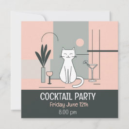 Invitación Gatos de fiesta de cóctel estilo retro gato simple