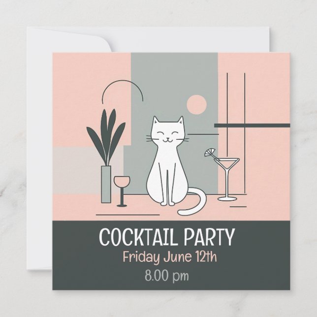 Invitación Gatos de fiesta de cóctel estilo retro gato simple (Anverso)