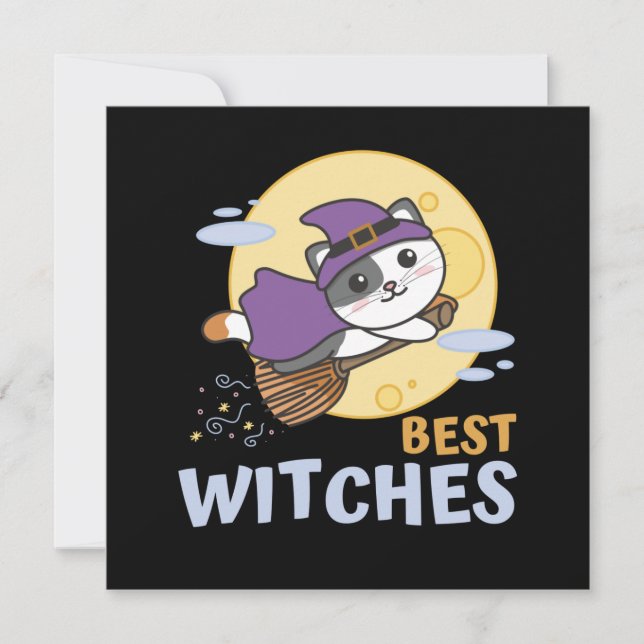 Invitación Gatos de Halloween Brujas Niños Mejores Brujas (Anverso)