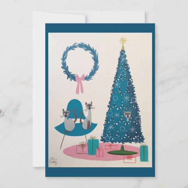 Invitación Gatos de Navidades modernos de medio siglo (Anverso)