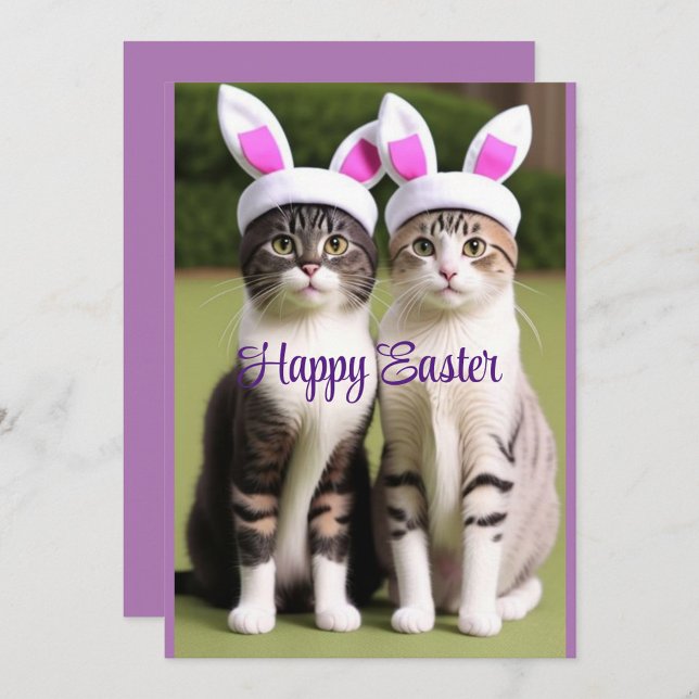 Invitación Gatos de Pascua con Orejas de Conejo (“Two little furballs bringing Easter cheer!”)