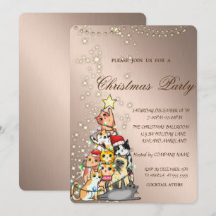 Invitación Gatos de Pino, Brillo, Luces, Fiesta de Navidad
