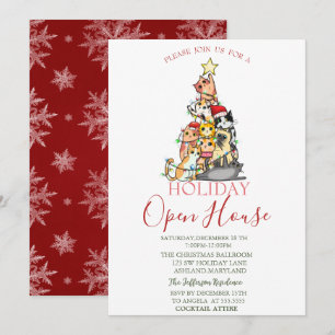 Invitación Gatos del árbol de pino Copos de nieve Casa abiert