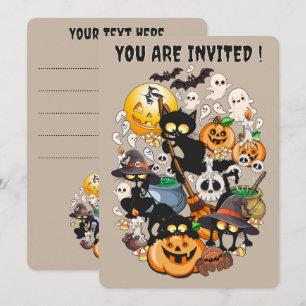 Invitación Gatos divertidos de Halloween en una fiesta