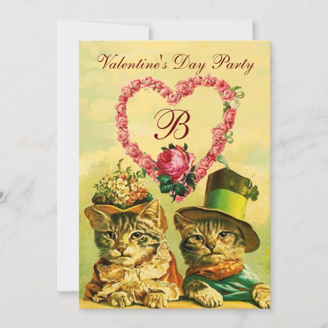 INVITACIÓN GATOS DIVERTIDOS DEL DÍA DE SAN VALENTÍN, CORAZÓN  (Anverso)