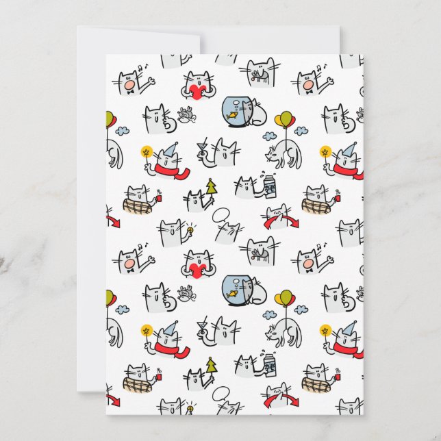 Invitación Gatos divertidos, leche y magia. (Anverso)