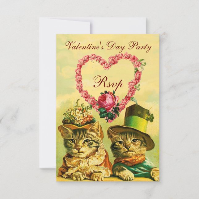 INVITACIÓN GATOS EL DÍA DE SAN VALENTÍN DIVERSOS, CORAZÓN DE  (Anverso)