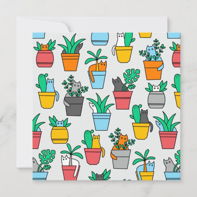 Invitación Gatos en macetas de flores (Anverso)